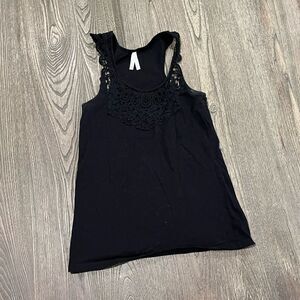 Color Story Tank Top Crochet Front Racerback Cotton Blend Stretch Black Large